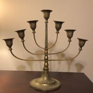 Vintage Etched Brass Menorah Candelabra